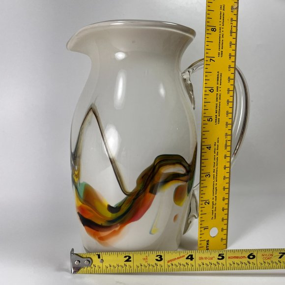 Vtg Dalian Snowflake Color Swirl Glass Pitcher Jug Art Glass MCM Collectible - Picture 15 of 16